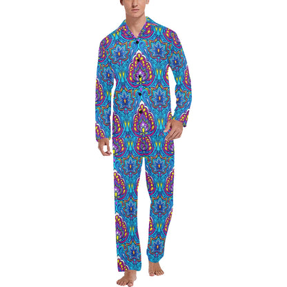lotus Boho Pattern Print Design LO010 Men's Long Sleeve Pajama Set