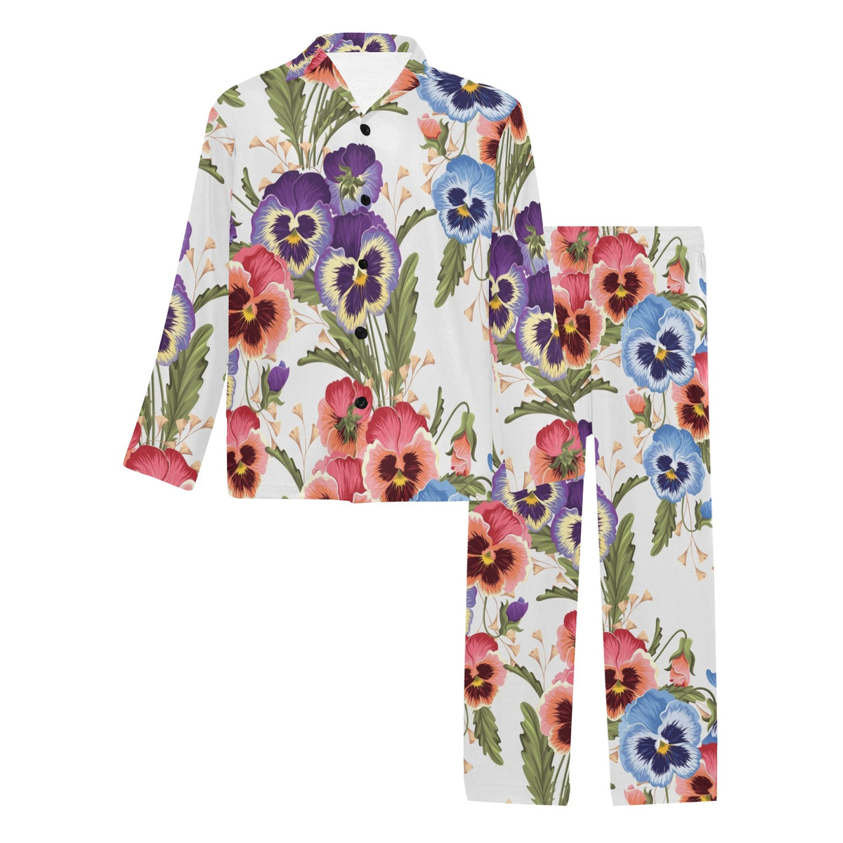 Pansy Pattern Print Design PS06 Men's Long Sleeve Pajama Set
