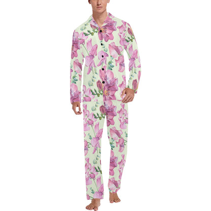 Peony Pattern Print Design PE011 Men's Long Sleeve Pajama Set