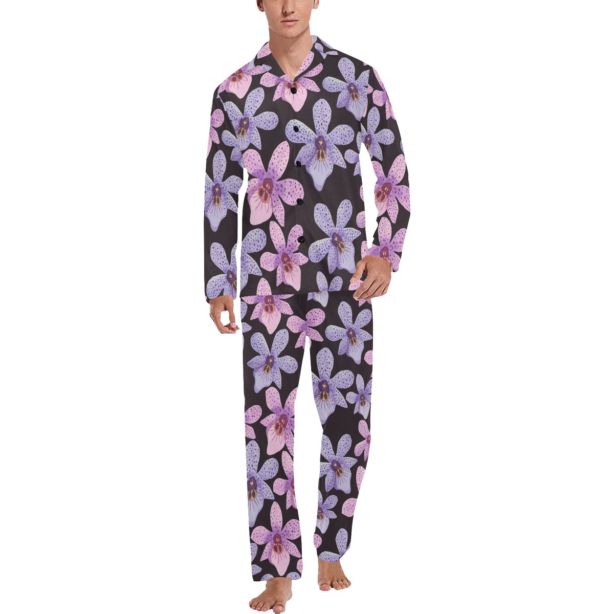 Orchid Pattern Print Design OR08 Men's Long Sleeve Pajama Set