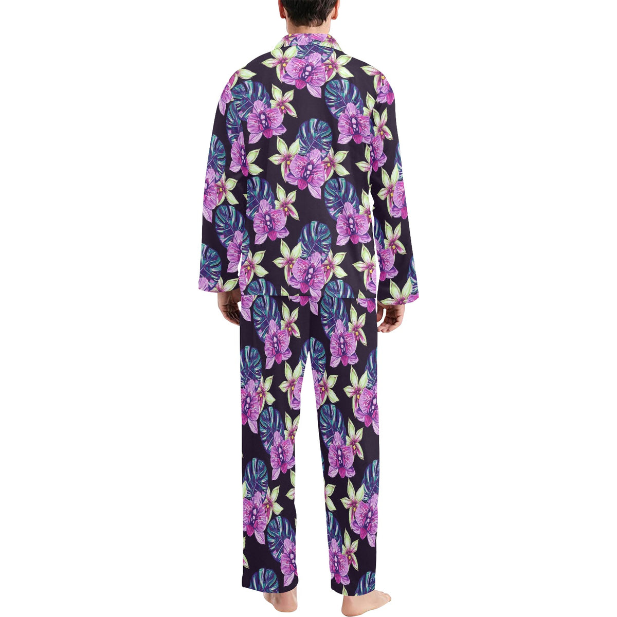 Orchid Pattern Print Design OR010 Men's Long Sleeve Pajama Set