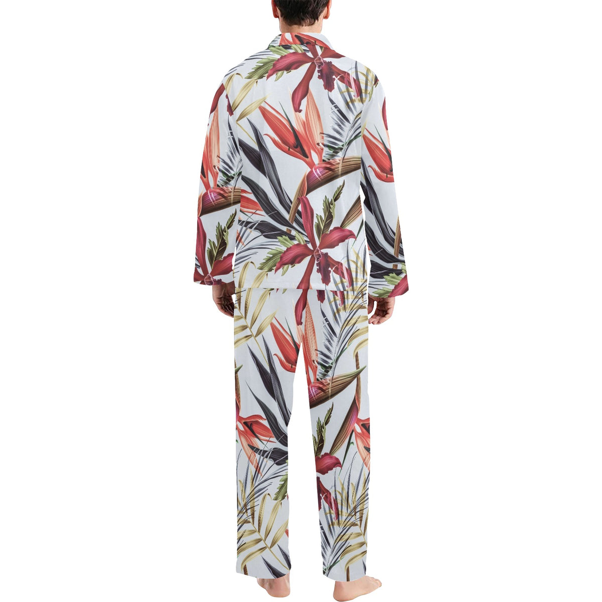 Tropical Flower Pattern Print Design TF021 Men's Long Sleeve Pajama Set