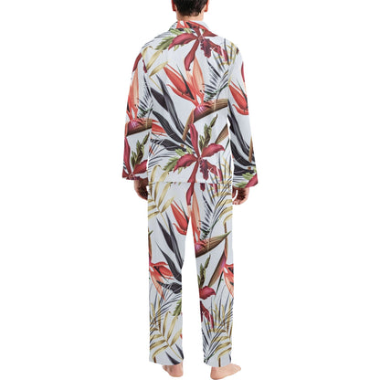 Tropical Flower Pattern Print Design TF021 Men's Long Sleeve Pajama Set