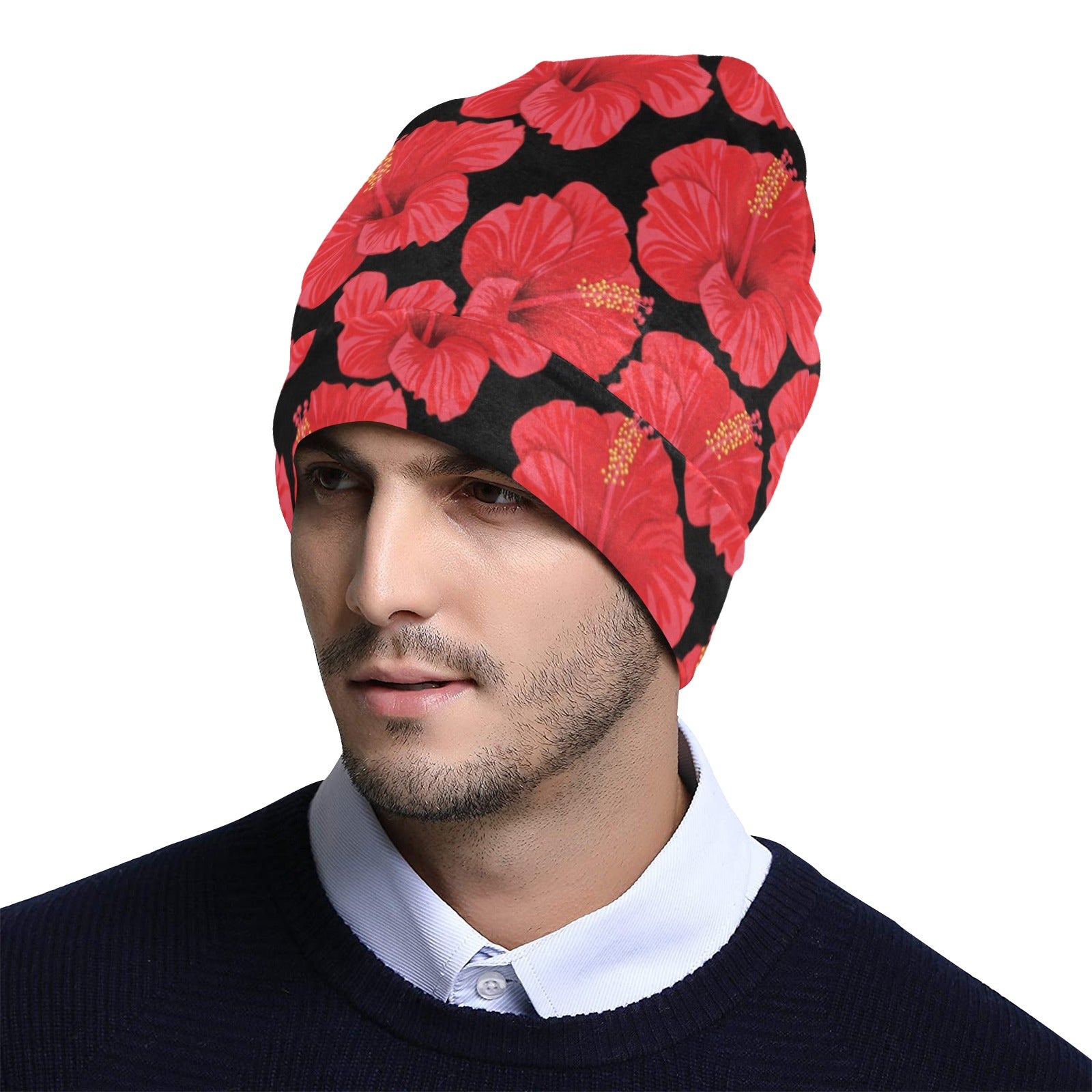 Hibiscus Red Pattern Print Design LKS306 Unisex Beanie