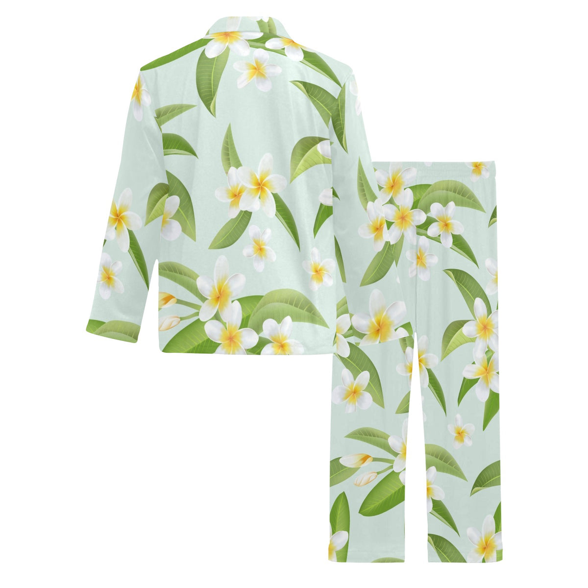 Yellow Plumeria Pattern Print Design PM024 Men's Long Sleeve Pajama Set