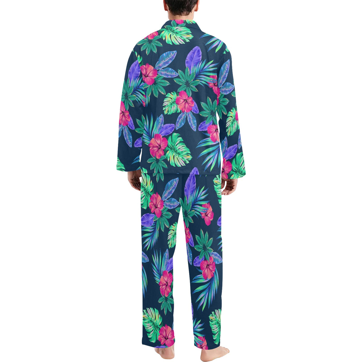 Tropical Flower Pattern Print Design TF09 Men's Long Sleeve Pajama Set
