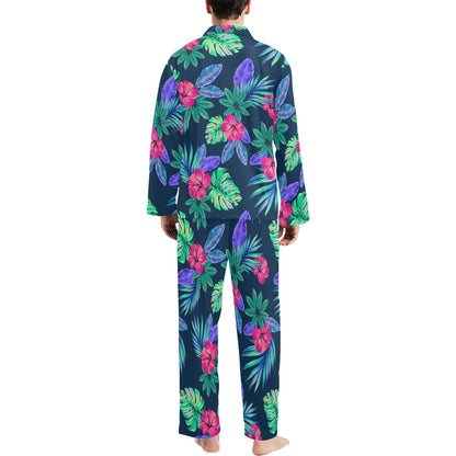 Tropical Flower Pattern Print Design TF09 Men's Long Sleeve Pajama Set