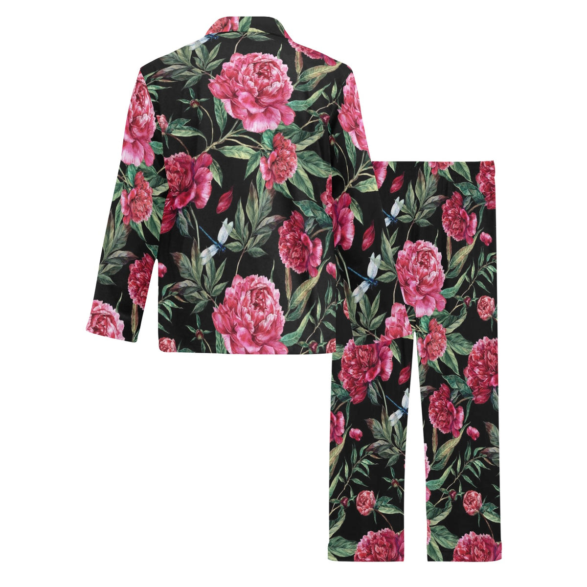 Peony Pattern Print Design PE04 Men's Long Sleeve Pajama Set