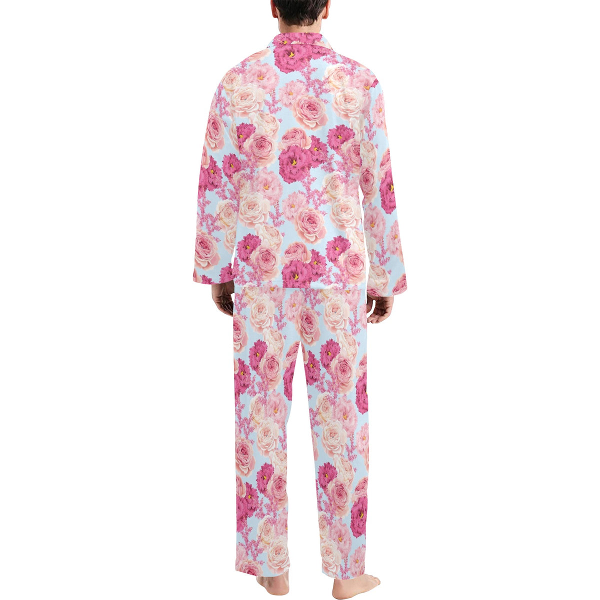 Lisianthus Pattern Print Design LT05 Men's Long Sleeve Pajama Set