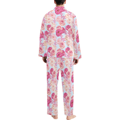 Lisianthus Pattern Print Design LT05 Men's Long Sleeve Pajama Set