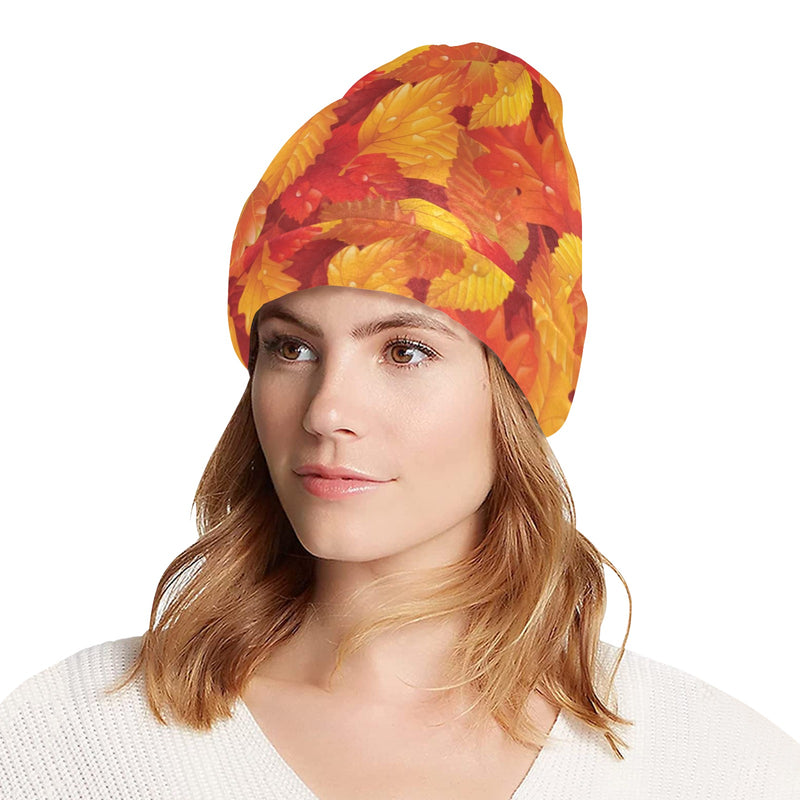 Elm Leave Autum Print Pattern Unisex Beanie