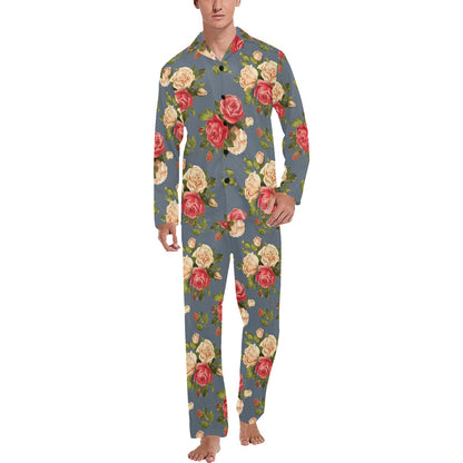 Rose Pattern Print Design RO017 Men's Long Sleeve Pajama Set