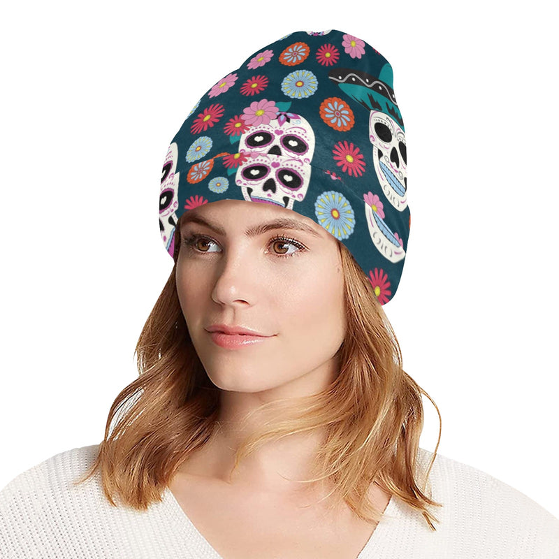 Sugar Skull Print Design LKS308 Unisex Beanie