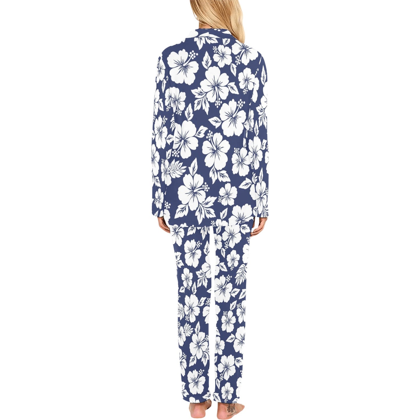 Hibiscus Pattern Print Design HB012 Women's Long Sleeve Pajama Set