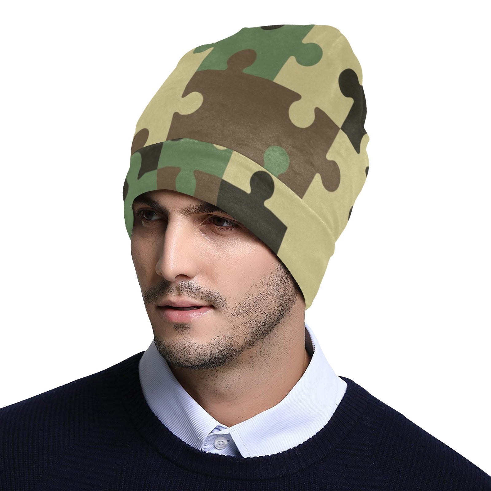 Puzzle Camo Pattern Print Design A03 Unisex Beanie