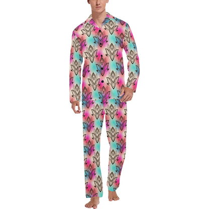 lotus Boho Pattern Print Design LO02 Men's Long Sleeve Pajama Set