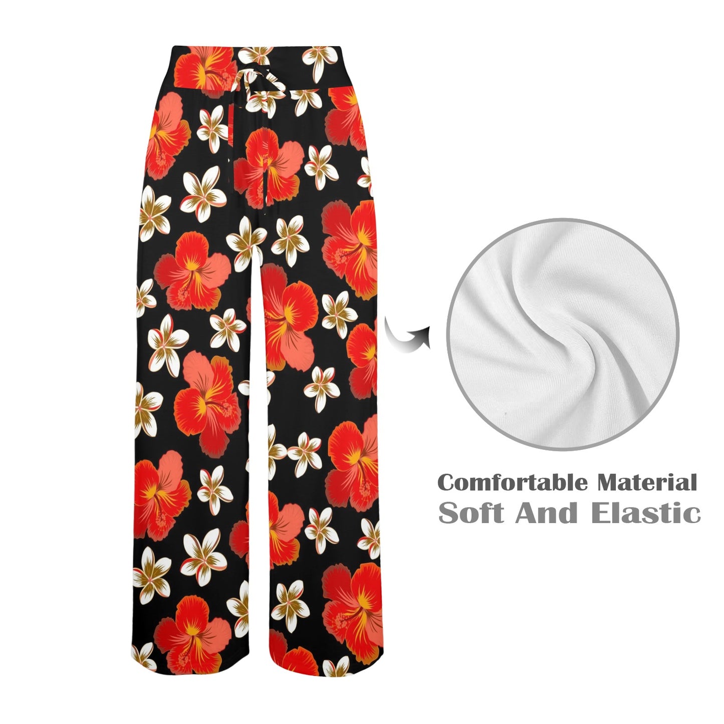 Red Hibiscus Pattern Print Design HB022 Women's Wide Leg Lounge Pants
