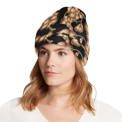 Brown Hibiscus Pattern Print Design HB06 Unisex Beanie