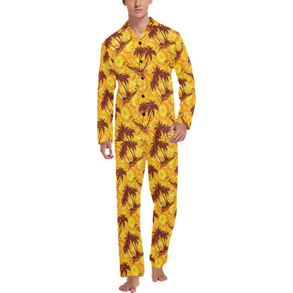 Palm Tree Pattern Print Design PT012 Men's Long Sleeve Pajama Set