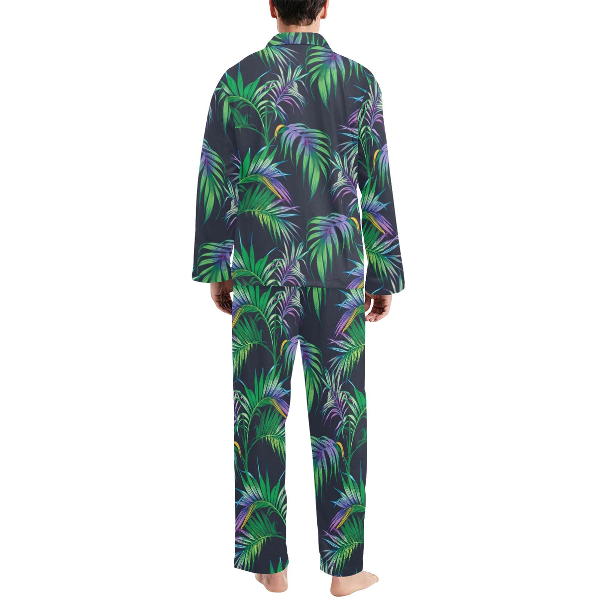 Palm Leaves Pattern Print Design PL04 Men's Long Sleeve Pajama Set