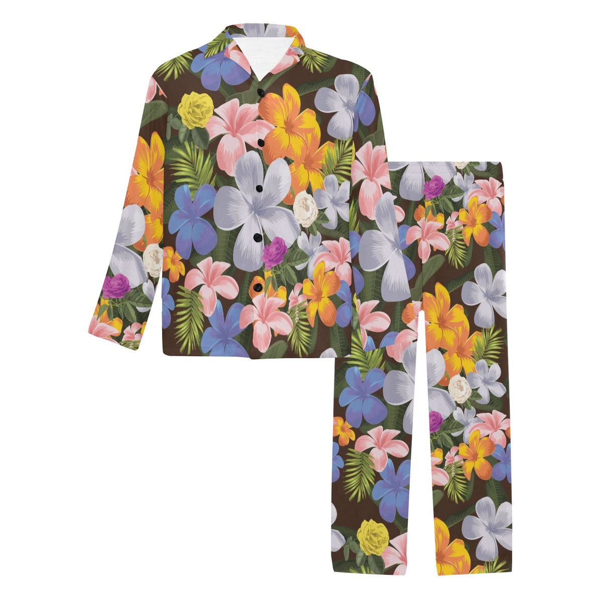 Plumeria Pattern Print Design PM03 Men's Long Sleeve Pajama Set