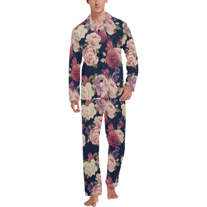 Peony Pattern Print Design PE03 Men's Long Sleeve Pajama Set
