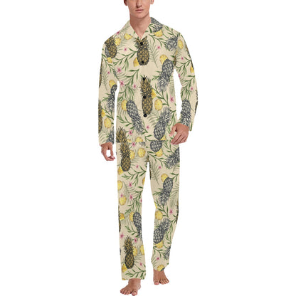 Pineapple Pattern Print Design PP012 Men's Long Sleeve Pajama Set
