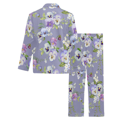 Pansy Pattern Print Design PS05 Men's Long Sleeve Pajama Set