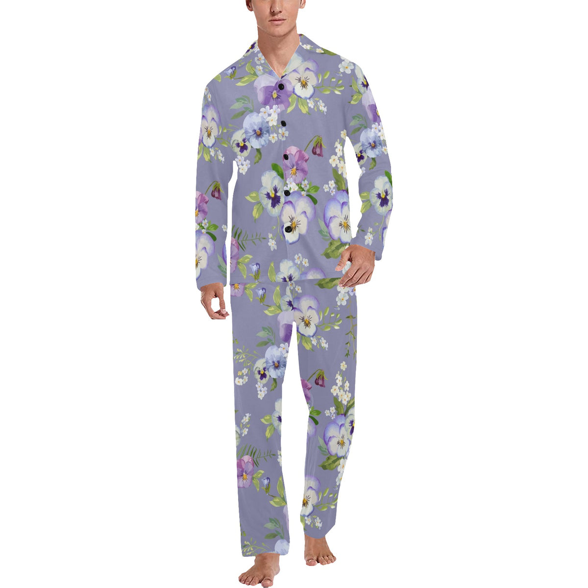 Pansy Pattern Print Design PS05 Men's Long Sleeve Pajama Set