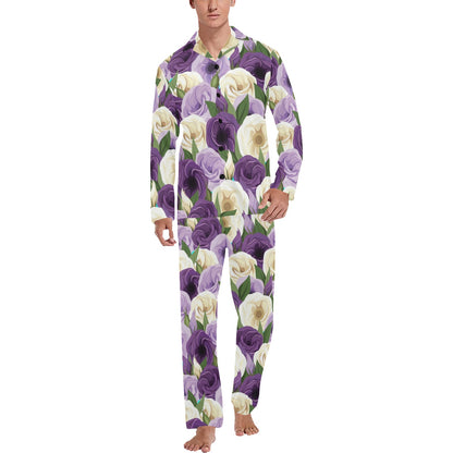 Lisianthus Pattern Print Design LT01 Men's Long Sleeve Pajama Set