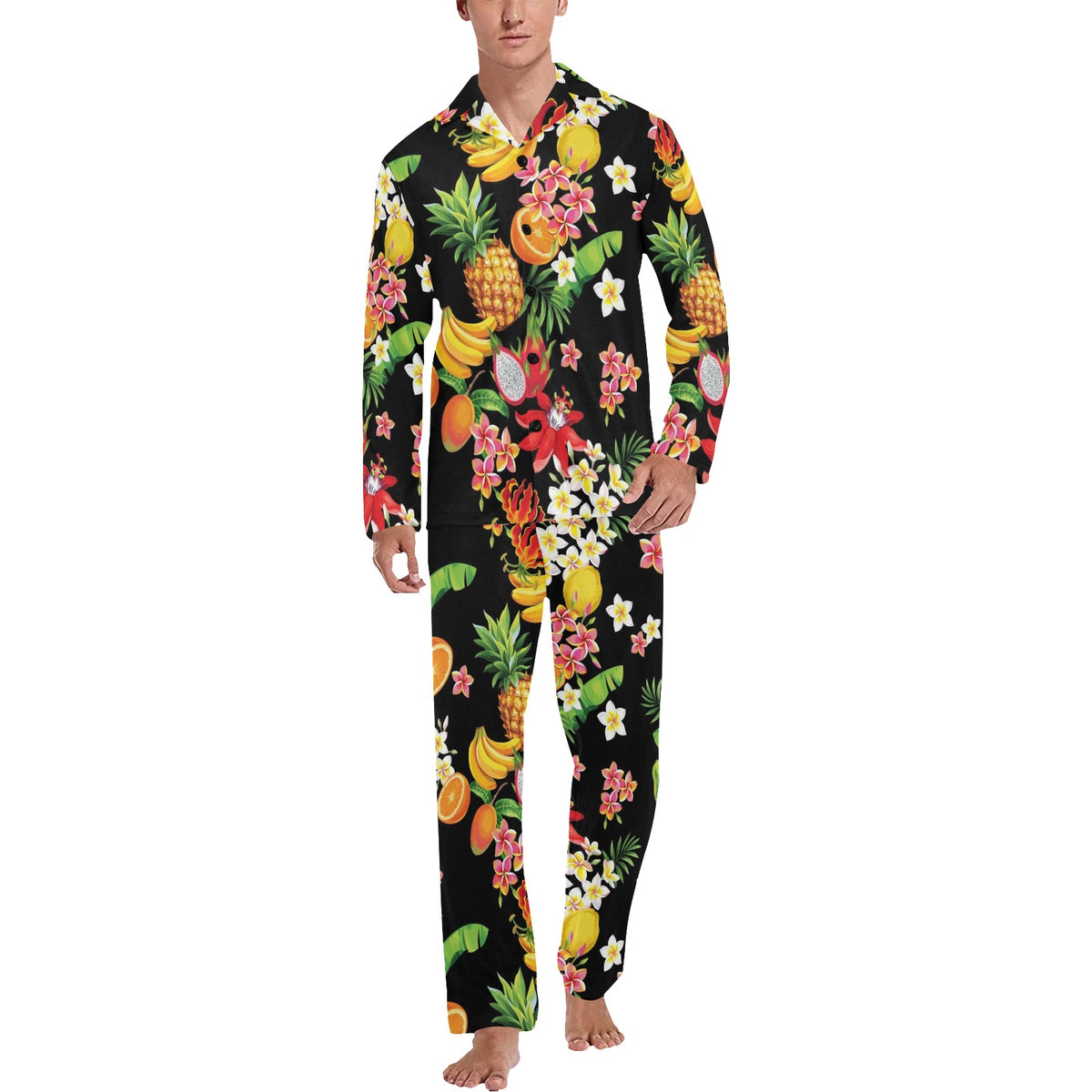 Tropical Fruits Pattern Print Design TF02 Men's Long Sleeve Pajama Set