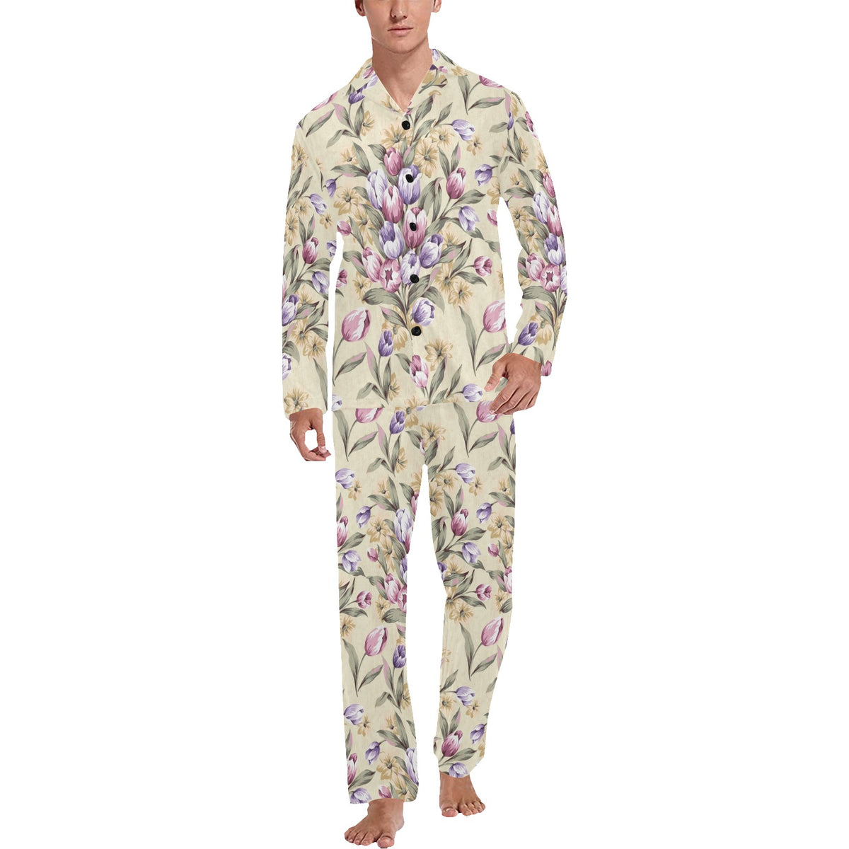 Tulip Pattern Print Design TP04 Men's Long Sleeve Pajama Set