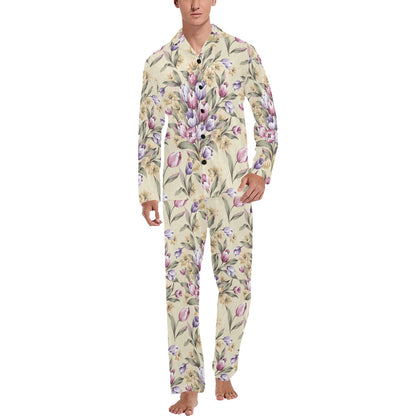 Tulip Pattern Print Design TP04 Men's Long Sleeve Pajama Set