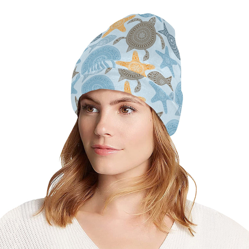 Polynesian Jellyfish Turtle Print Unisex Beanie