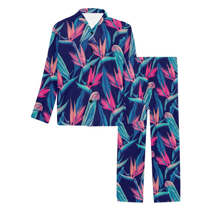 Tropical Flower Pattern Print Design TF024 Men's Long Sleeve Pajama Set