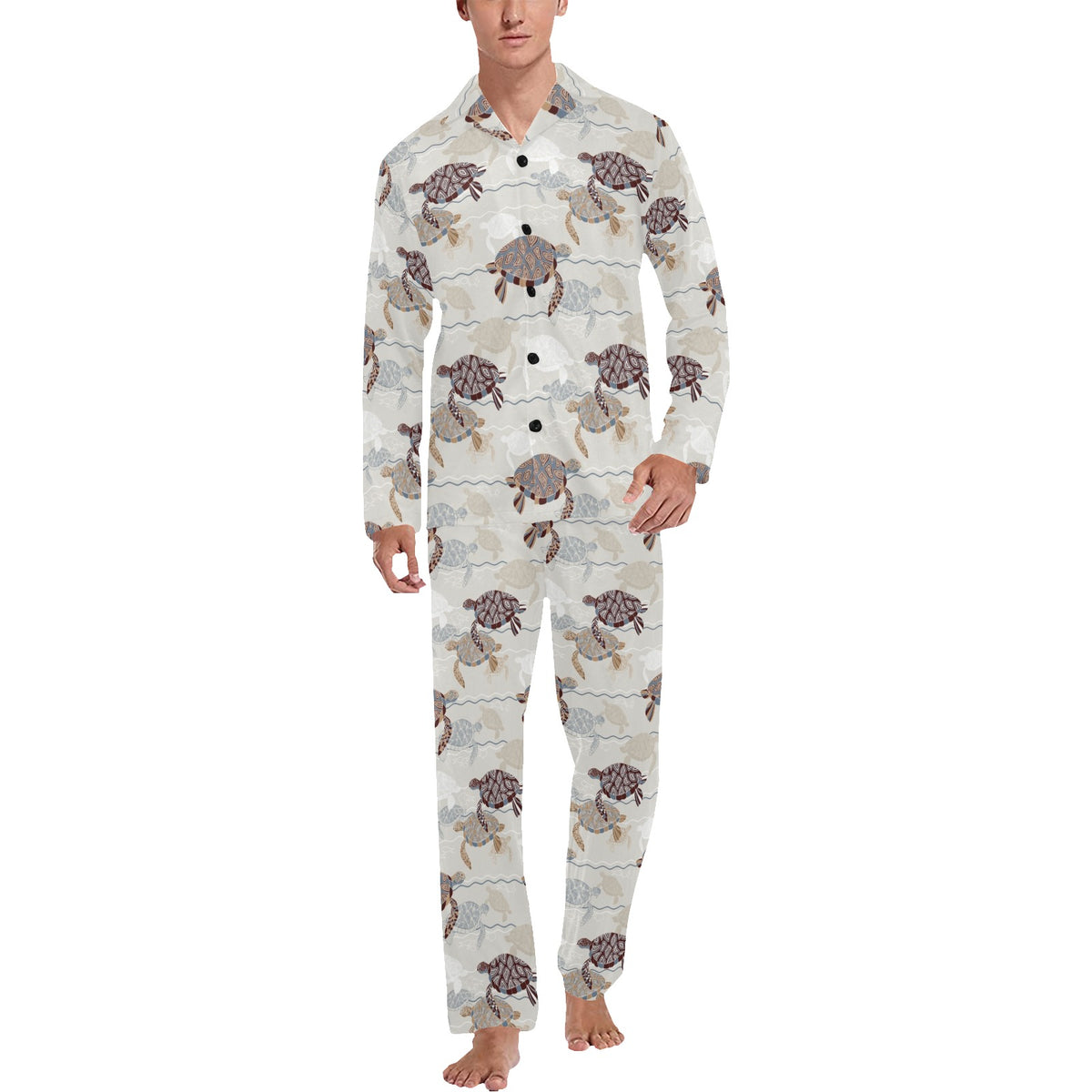 Sea Turtle Pattern Print Design T07 Men's Long Sleeve Pajama Set