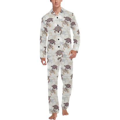 Sea Turtle Pattern Print Design T07 Men's Long Sleeve Pajama Set