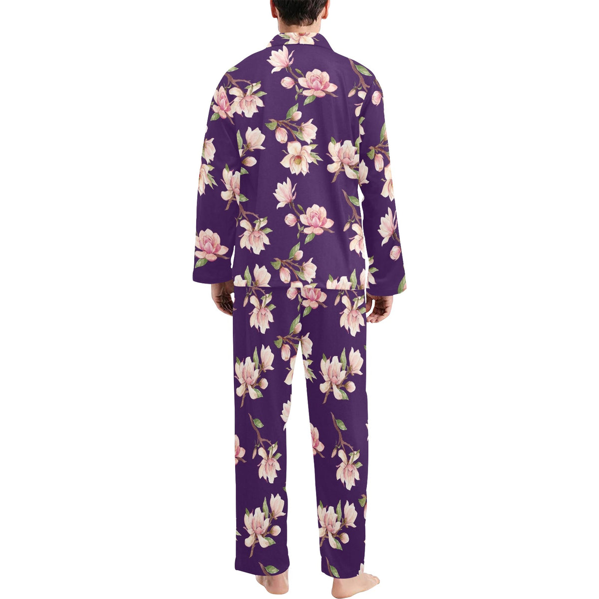 Magnolia Pattern Print Design MAG02 Men's Long Sleeve Pajama Set