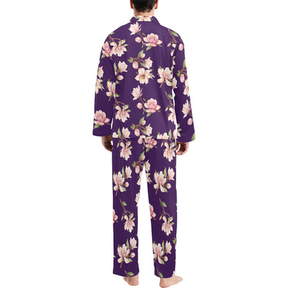 Magnolia Pattern Print Design MAG02 Men's Long Sleeve Pajama Set