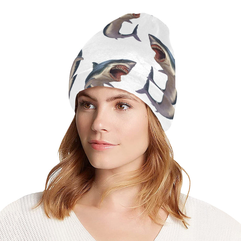 Great White Shark Pattern Print Design 03 Unisex Beanie