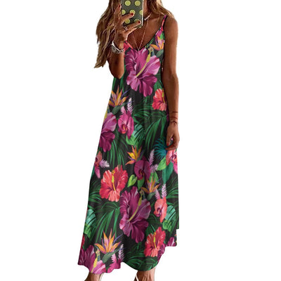 Hibiscus Hawaiian Design Print Pattern Long Maxi Dress