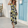 Yellow Plumeria Hawaiian Flowers Sleeveless Long Dress