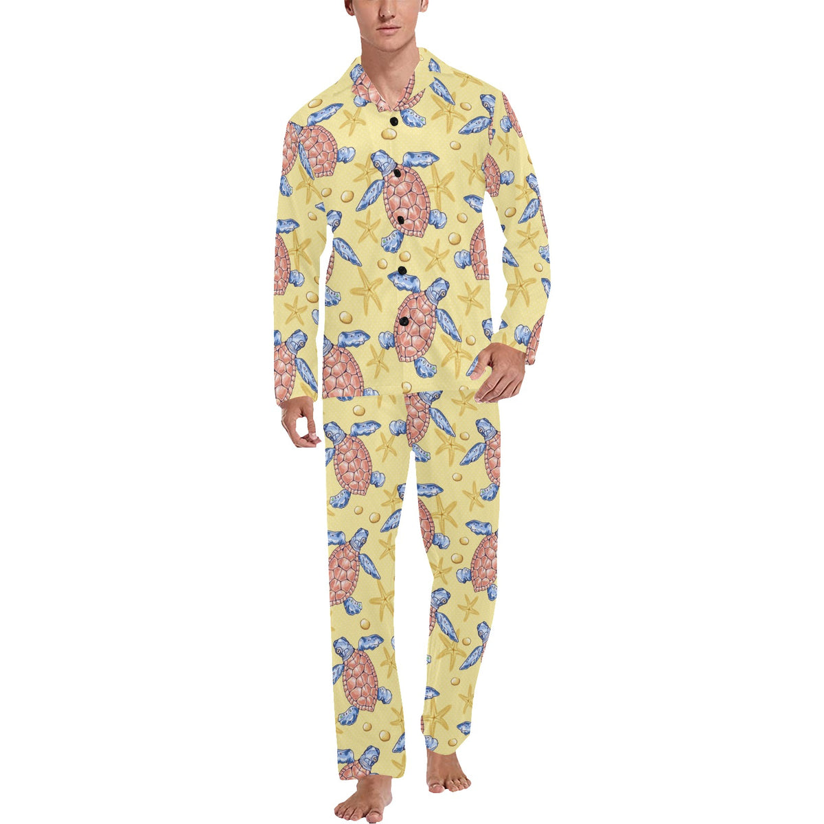 Sea Turtle Pattern Print Design T06 Men's Long Sleeve Pajama Set