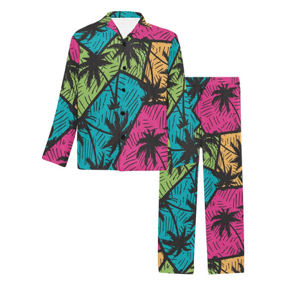 Palm Tree Pattern Print Design PT09 Men's Long Sleeve Pajama Set