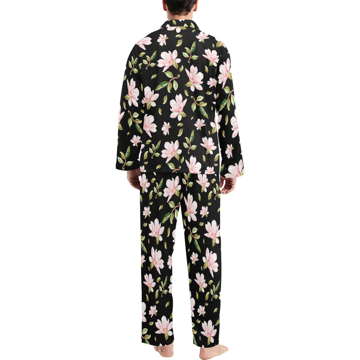 Magnolia Pattern Print Design MAG01 Men's Long Sleeve Pajama Set