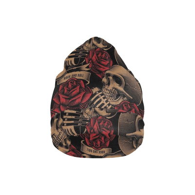 Microphone Skull Rose Pattern Print Design 02 Unisex Beanie