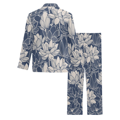 Water Lily Pattern Print Design WL04 Men's Long Sleeve Pajama Set