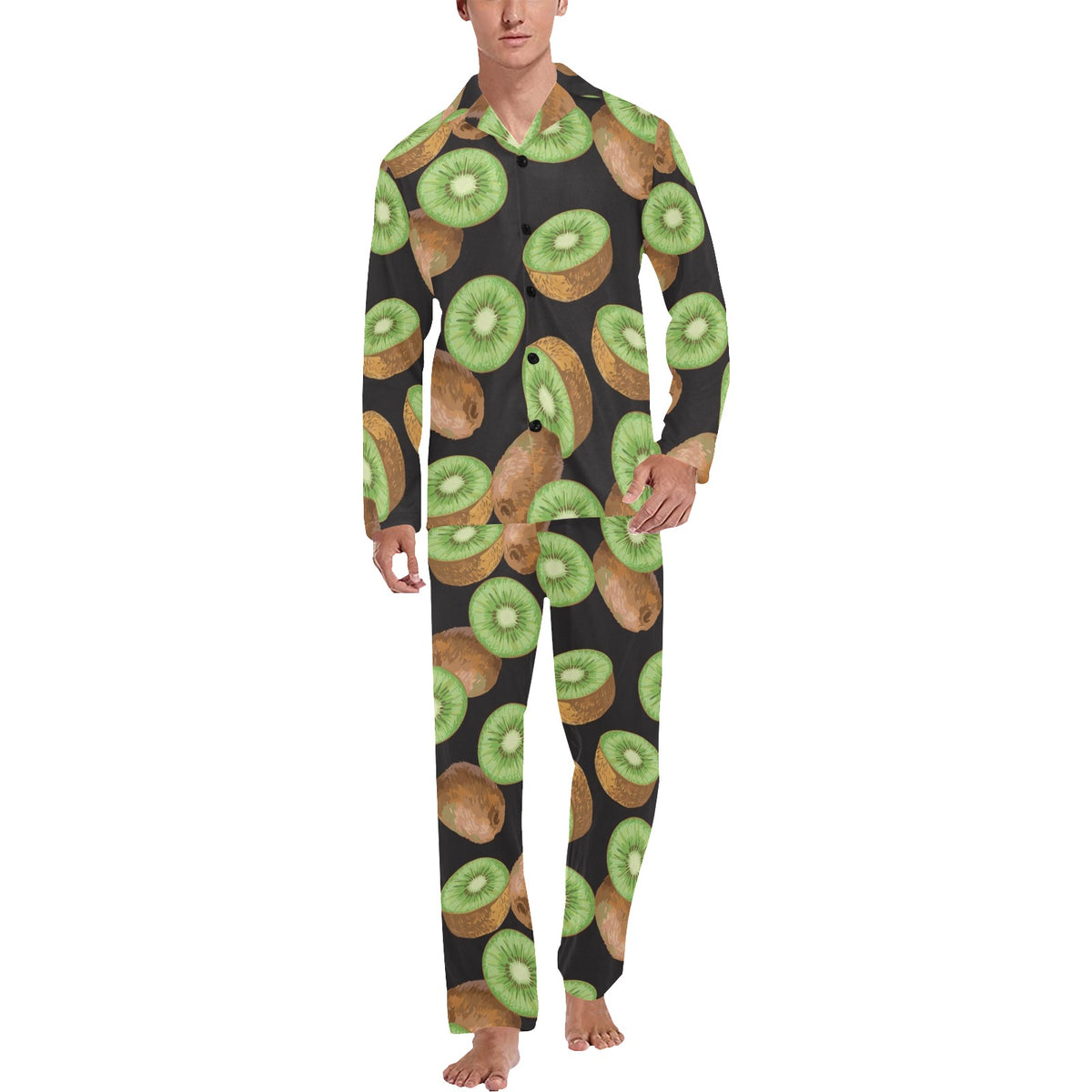 Kiwi Pattern Print Design KW03 Men's Long Sleeve Pajama Set