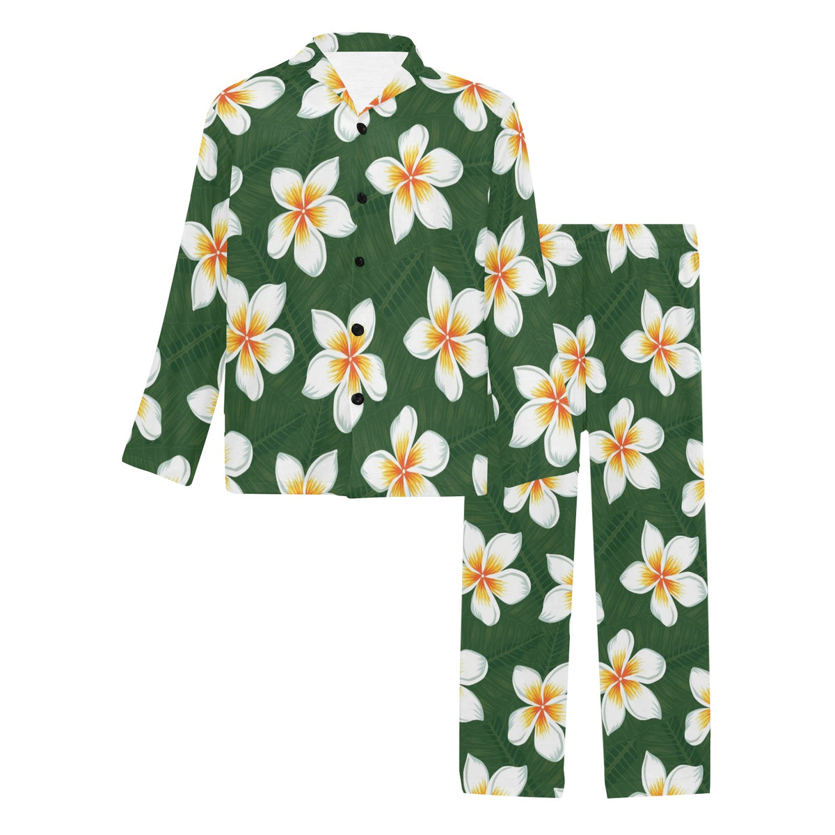 White Plumeria Pattern Print Design PM020 Men's Long Sleeve Pajama Set