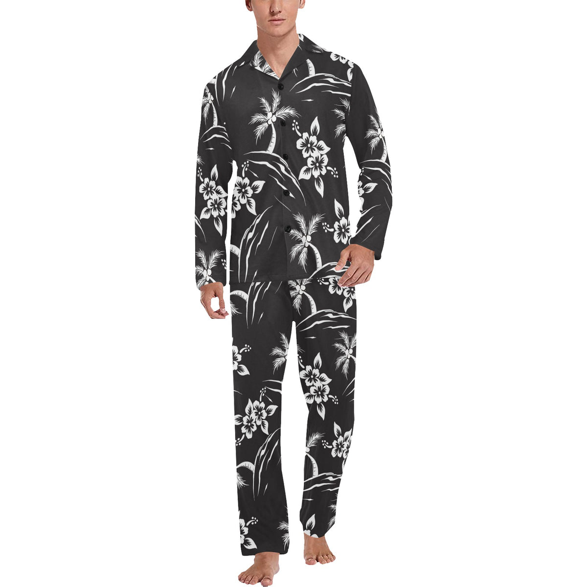 Palm Tree Pattern Print Design PT02 Men's Long Sleeve Pajama Set
